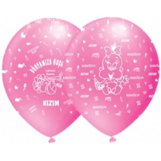 12 İnç Dünyamıza Hoşgeldin Kızım Çepeçevre Baskılı Balon