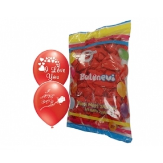 12 İnç I Love You Baskılı Kırmızı Balon