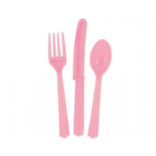 24 Adet Açık Pembe Pastel Çatal Bıçak Kaşık Takımı