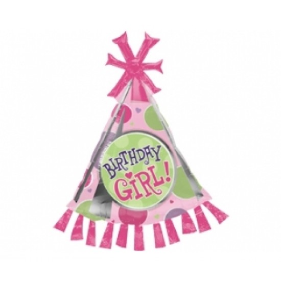 Supershape Birthday Girl Party Hat Folyo Balon